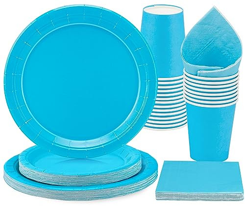 PARTY GO 96 Pcs Blue Paper Plates, Party Plates Cups and Napkins Disposable Party Tableware Set Supplies for Birthday Wedding Holiday Graduation Baby Shower Decorations Serve 24 Guests