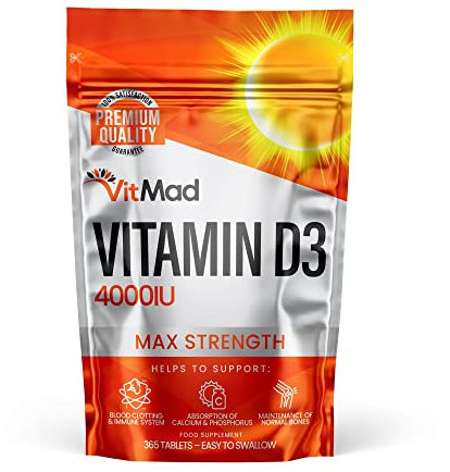 Vitamin D3 4000IU - 365 Tablets - High Strength Immune & Bone Support - Non-GMO, Sunshine Vitamin Supplement