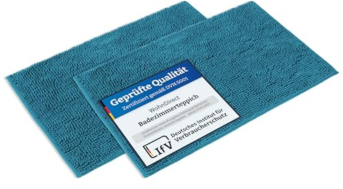 WohnDirect Badematten Set 2 teilig - Petrol 50 x 80 cm - rutschfest & Waschbar - Badvorleger, Badezimmerteppich, WC Vorleger