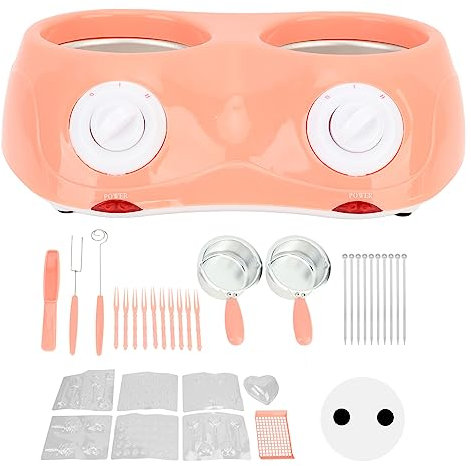 Set per Doppia Fonduta di Cioccolato Elettrico, Sciogli Cioccolato Elettrico Piccolo Bagnomaria per Cioccolato con Set di Stampi Fai-Da-Te per Cioccolato Caramella Burro Formaggio Caramello (EU-Rosa)