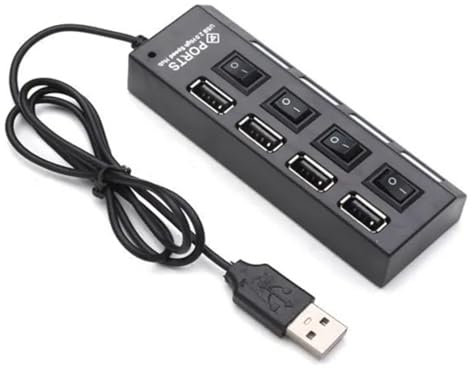 Ultra-Slim Multiport Expander 4 Ports High Speed USB Hub Expansion USB 2.0 Multi USB Hub Splitter with On/Off Switch Multi LED Lead Adapter Cable For Desktop Computer Laptop Flash Drive Data (Black)