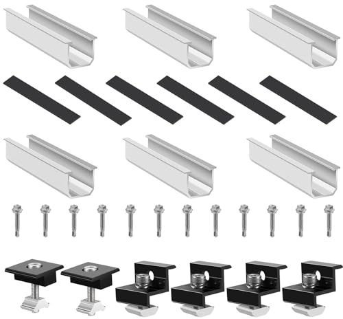 nutmanel Solarmodul Halterung, Halterung Balkonkraftwerk Kit 12cm, Dachhalterungen Solarmodule für 2 Module, Zubehör Schwarz Eloxiert 30-35mm, Solarpanel Halterung, Einstellbare, Befestigung Flachdach