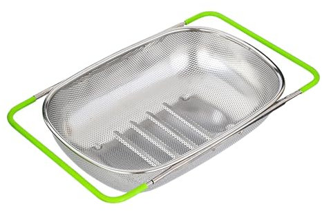 Extendable Over The Sink Colander Basket(38-54cm),Stainless Steel Fine Mesh Draining Baket for Kitchen,Draining Pasta,Washing Vegetables,Rice,Fruit and Dish Storage