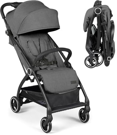 Aries Autofold Kinderwagen – leichtes Design, vielfach verstellbare Rückenlehne und praktischer Auto-Faltmechanismus (Graphitgrau)
