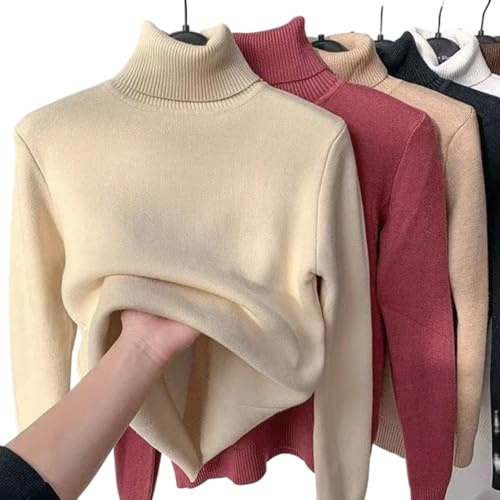 Pull d’Hiver en Tricot épais en Molleton, Laine pour Femmes, Col Rond ou Col Roulé, Disponible en X-Large, Couleur Apricot