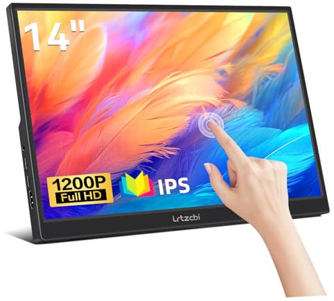 Lrtzcbi Tragbarer Monitor Touchscreen 14 Zoll, IPS Touch Bildschirm Monitor HDR 1920x1200P Portable Computer Display mit USB C HDMI für Laptop/PC/Telefon/Xbox/Switch/PS4/Raspberry pi