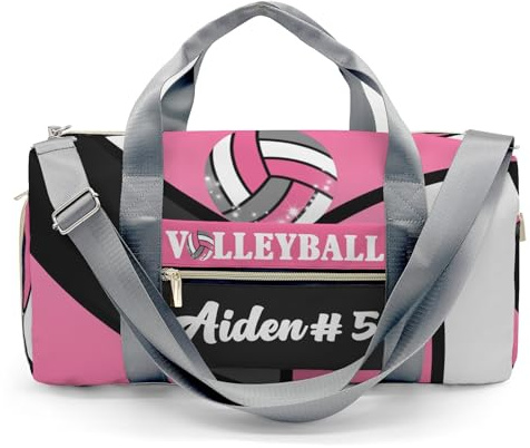 XOZOTY Travel Bag Personalized Name Sports Duffel Bags Pink Volleyball Gymnastics Travel Perform Training Casual Bag
