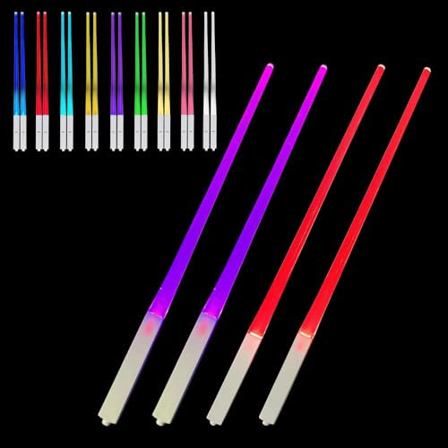 Luminous Chopsticks, 2 Pairs of Lightsaber Chopsticks, Lightsaber Chopsticks with 9 Colour Modes, BPA-Free, Reusable and Food-Safe, LED Chopsticks for Kitchen Dinner Party