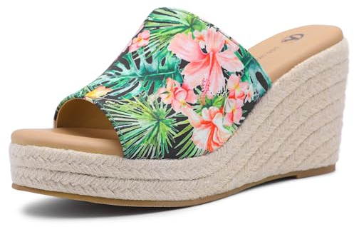 festooning Womens Wedge Platform Espadrille Slide Sandals Slip On Open Toe High Heels Casual Summer Shoes Multi 6