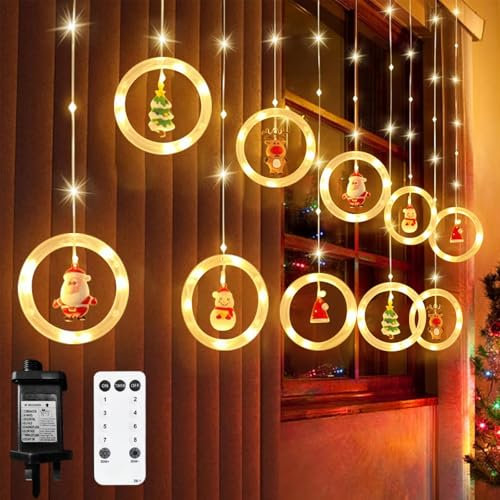 Christmas Window Lights 3mx0.77m Curtain Fairy Lights Plug in String Lights Christmas Lights Waterproof with 8 Modes Romote Outdoor Indoor Decoration for Bedroom Festival Party Wedding Xmas Warm White