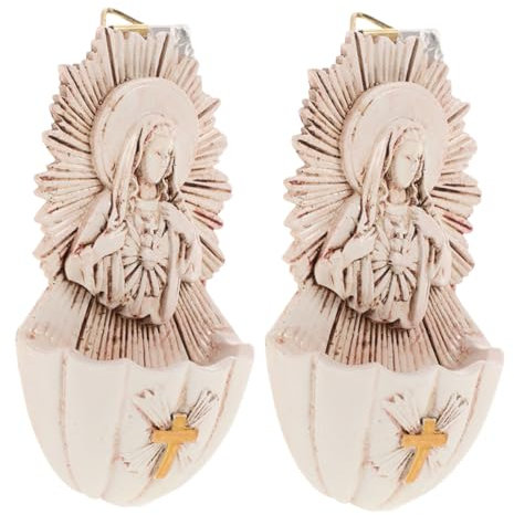 IMIKEYA 2pcs Resin Holy Water Font Wall Hanging Ornament Catholic Holy Water Font for Family Entrance Decor Symbolic Religious Baptism or Confirmation Wall Decor for Living Room 6.5 * 4 * 12CM