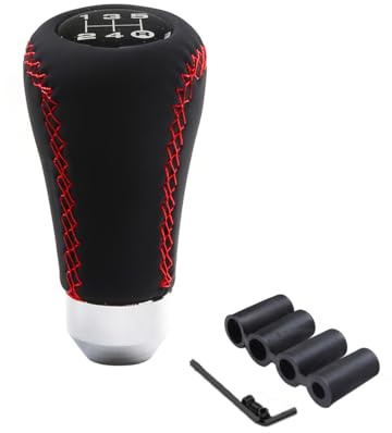 Adunsiaoto Pomo Cambio Coche Universal, Cambios Manual Coche, Pomos Palanca Cambios Universal, Adaptador Pomo Cambio Aleación Aluminio, Pomo Cambio Coche 5 Velocidades Palanca 4 Adaptador(Rojo)