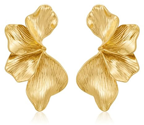 LILIE&WHITE Damen Blumen Ohrringe Gold- Elegante Vergoldete Blütenblatt-Design Ohrringe, Modischer Schmuck für besondere Anlässe und den Alltag