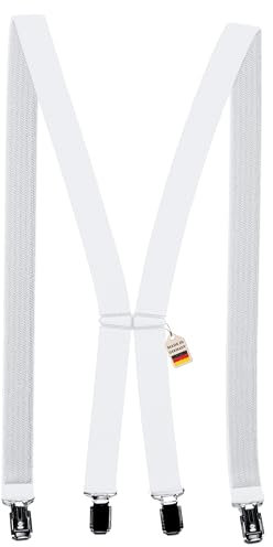Zukunftsenkel Hosenträger 4 Starke Clips X-Form 2,5cm Breite Herren Damen Skihose Arbeitshose Verstellbar und Elastisch Fasnacht H-Form (Weiß)
