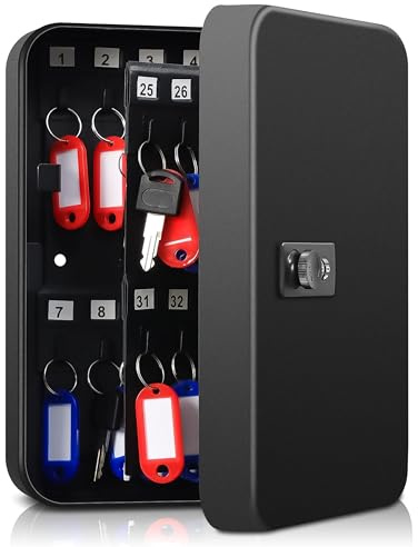 MICEAGE Armario Llaves para 48 Llaves, Caja Llaves Pared con Cerradura de Código, Organizador y Guarda Llaves Pared con Diseño de Metal Antirobo y Seguro - Negro Mate
