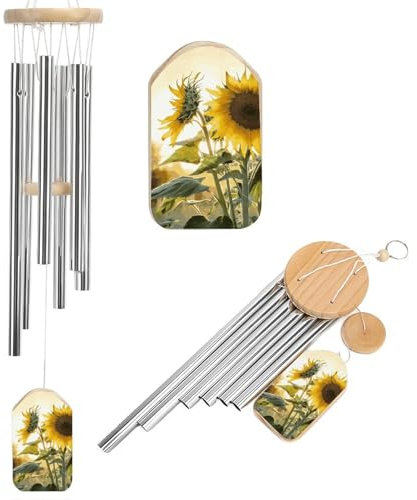 Sonnenblumen-Windspiel für draußen, einzigartige Aluminiumröhren, Gedenk-Windglocke, groß, tiefer Ton, Windspiel für Terrasse, Garten, Dekoration, Geschenk für Mutter, Frauen, Nachbarn