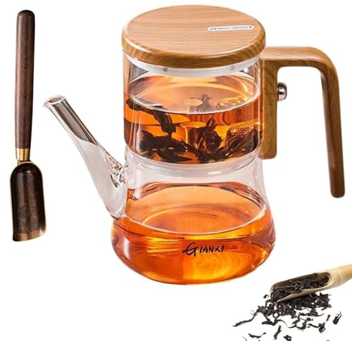 ThéIère Magique Kianstier, ThéIère Magique 740 ml, ThéIère Transparente En Verre Avec Infuseur, ThéIère En Verre De Séparation D'eau Avec Manche En Bois (théière)