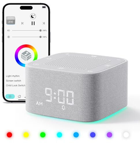Augnner White Noise Machine, Weißes Rauschen Sound Machine für Babys und Erwachsene, 8 Farben Nachtlicht, 32 Beruhigende Klänge und Timer Helligkeit Memory-Funktion