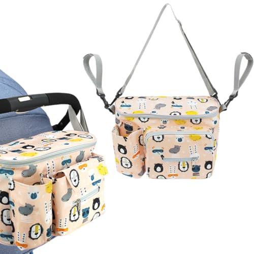 1er-Pack Kinderwagen-Organizer, universelle Kinderwagentasche mit Getränkehalter, Kinderwagen-Organizer, Babyzubehör mit Reißverschlusstasche, Schultergurt und Windel- und Telefon-Organizer