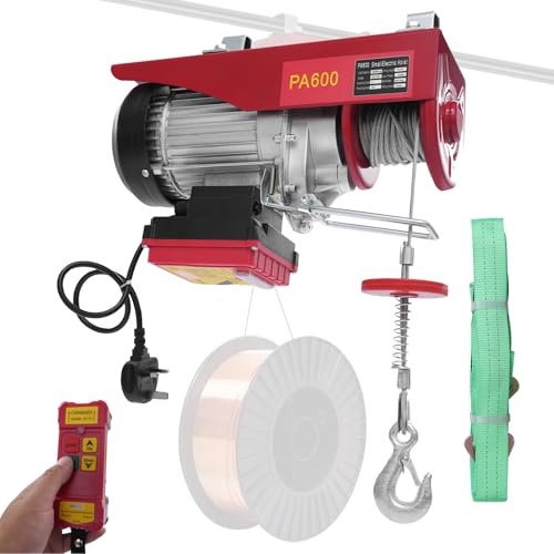 Electric Hoist, Electric Winch with Wireless Remote Control & Two Slings & Hooks, 12m IP40 Electric Hoist Lift for Garage,Warehouses, 250-800kg Load Capacity