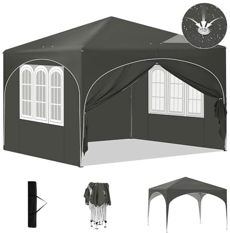 Laneetal Gazebo Pieghevole Pop-up 3x3 M, Pergola da Giardino, Tendone con Pareti Laterali, Gazebo per Campeggio, Feste, Spiaggia, Esterni, con Borsa per il Trasporto, Grigio