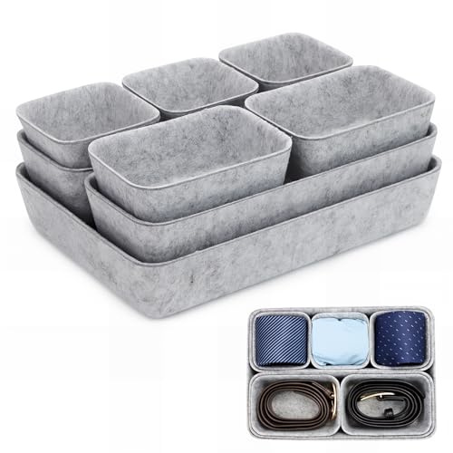 Bugucat Schubladen Organizer Filz,8 Stück,Stapelbares schreibtisch organizer Aufbewahrungsboxen,organizer küche,badezimmer-organizer für Kleiderschrank Schlafzimmer,Badezimmer,Küche,Büro,Hellgrau