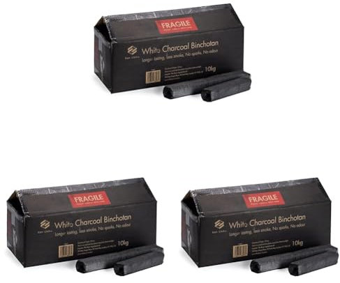 Ken Chiku - Charbon Blanc Binchotan 10Kg | Briquettes parfaites pour Le Barbecue | Longue durée de Combustion | sans fumée et sans Odeur | Charbon de Bois de qualité Restaurant (Lot de 3)