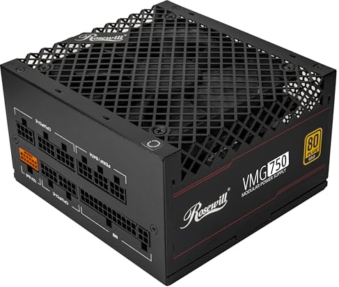 Rosewill VMG 750W 80+ Gold, ATX 3.0 & 3.1 Compatible, Full Modular Low-Noise Power Supply, PCIe 5.1 12V-2x6 Connector, 100% Japanese Electrolytic Capacitor, 120mm FDB Silent Fan - 5 Year Warranty