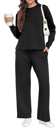 GRECERELLE Tracksuit Womens Full Set Two Piece Outfits Women Autumn Long Sleeve Lounge Wear Sets for Women Casual Pullover Crew Neck Tops and Jogging Bottoms with Pockets