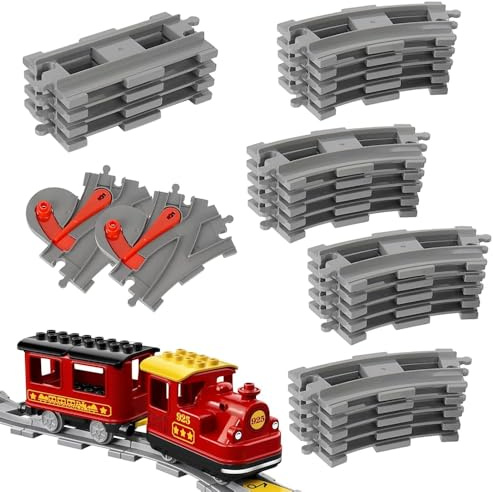 YANGUN Bausteine Zug Schienen Set, 26 Stück Kurven Schienen, Kompatibel mit Dem Marktführer, Bestehend aus Cross Track Gerade, KurvenSchienen, Eisenbahn Zubehör, Geschenk für Kinder
