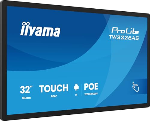 iiyama Prolite TW3226AS-B3P 80,1cm 31,5 VA LED-Monitor Full-HD 10 Punkt Multitouch kapazitiv Android 14 OS HDMI-Out USB3.2/2.0/USB-C RJ45 PoE WiFi Bluetooth 24/7 3H Anti-Glare schwarz