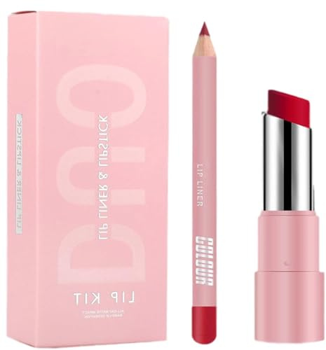 Smudge-Proof Matte Lip Liner & Lipstick Set - Long Lasting Waterproof 2-in-1 Lip Kit for Women, Ideal for Date Night & Parties (Vintage Red)