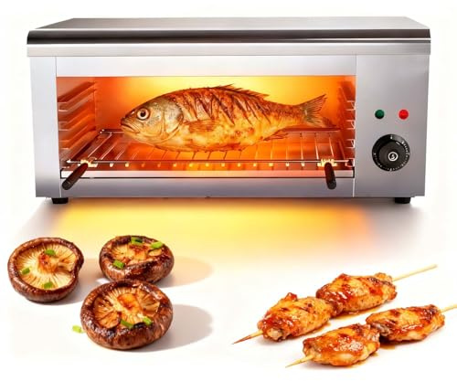 2000W Tabletop Salamander Grill, Fast Preheating U-Shape Heater with Large Grill Area (17.7x9.6), 122°F-572°F Electric Broiler w/Barbecue Tongs&Pair of Gloves