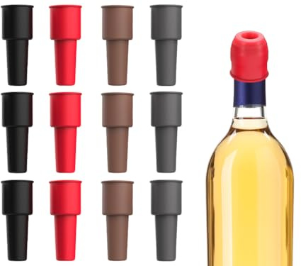 Abiyou Tappi Colorati per Bottiglie, 12 Pezzi Tappi per Bottiglie Riutilizzabili in Silicone, Tappo in Silicone per Bottiglie di Vino, Tappi per Bottiglie di Vino in Silicone, per Champagne, Vino