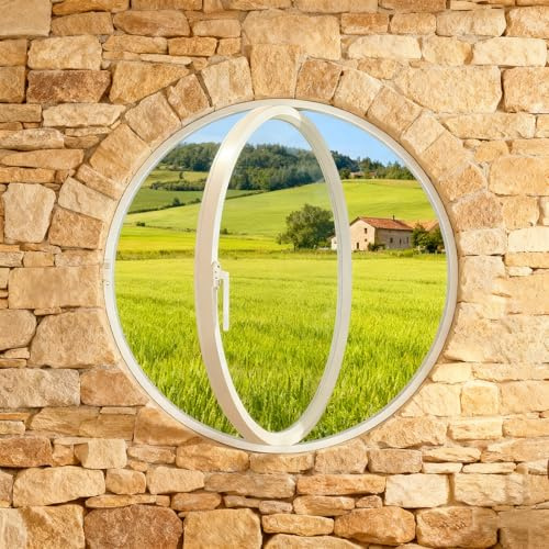 Finestra Rotonda con Rotazione Centrale,Finestra Seminterrato,Finestra Pivotante Circolare con Cornice in Alluminio e Vetro Temperato 0,5 cm,Soluzione di Ventilazione Moderna(White1,50cm/19.7in)