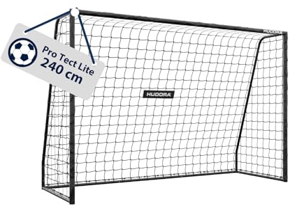 HUDORA Pro Tect 240 Lite – Porta calcio da giardino con pali imbottiti, per l’esterno – facile da montare grazie alle connessioni a scatto – porta stabile in acciaio per bambini e ragazzi - nera