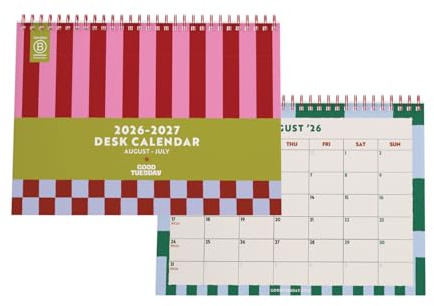 Good Tuesday 2026-2027 Academic Desk Calendar | Checks & Stripes | A5 | Monday Start | August 2026 to July 2027 | Clear Month to View Grid | Recycled Paper | UK Made