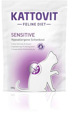 Kattovit - Sensitive Trockenfutter für Katzen | Diät-Katzenfutter als Alleinfuttermittel. Hypoallergene Schonkost für ausgewachsene Katzen. Gluten- & getreidefreies Katzen-Trockenfutter | 6 x 400 g