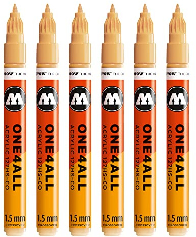 Molotow One4All 127HS-CO Acryl Marker 6 Stück, Farbe 009 saharabeige hell | 1,5 mm Strichstärke, hochdeckend und permanent, schnell trocknend, UV-beständig, nachfüllbar, für fast alle Untergründe