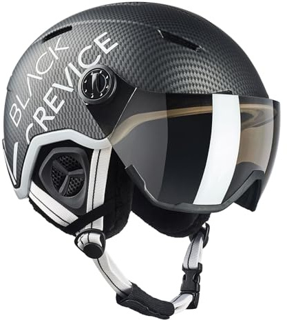 BLACK CREVICE Skihelm Vail I Skihelm mit Visier im Pilotenstyle I Skihelm Herren & Damen I Skihelm aus Polycarbonat I Atmungsaktiver Ski-Helm I Größenverstellbar