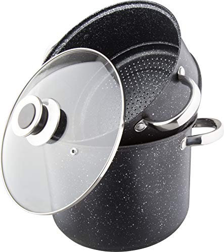 Kamberg 0008122 Couscoussiera, Vaporiera, Casseruola 3 in 1, Diametro 24 cm, 8 litri, Acciaio Inox, Incluso Quello a Induzione, Rivestimento Effetto Pietra, Senza PFOA