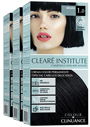 Color Clinuance | Permanent hårfärgning | ammoniakfri hårfärgning | speciellt för delikat hår (förpackning med 3, 1,0 svart)