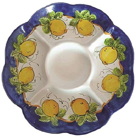 Antipastiera e Formaggiera Decoro Limoni in Ceramica di Vietri Dipinti a Mano, Arredo Tavola Zuccheriera Vassoio Piatto Idea Regalo Natale Made in Italy