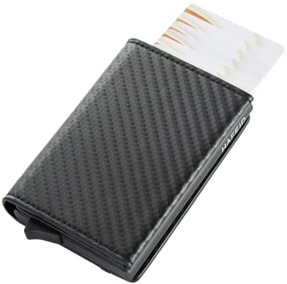 HAFEID Kartenetui RFID Schutz - Geldbörse Münzfach und Scheinfach - Portemonnaie Damen und Herren - Mini Geldbeutel Metall - Slim Wallet - Portmonee Vegan- Kreditkartenetui Carbon