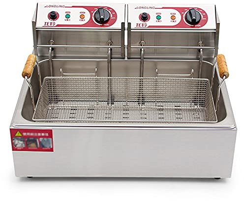 GETZ Friggitrice Elettrica ad Alta Capacità da 20 Litri Friggitrice Professionale, Acciaio Inossidabile con Coperchi, Cestelli Rimovibili E Limitatore di Temperatura