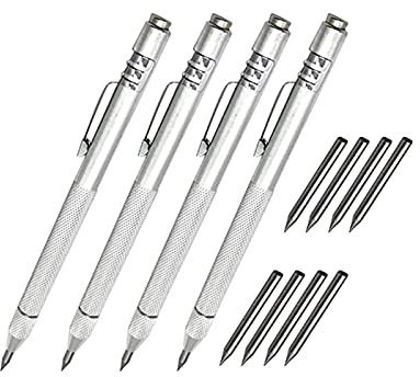 4 Stück Wolframcarbid Anreißstift mit Magnet, Ätzen Metall Gravierstift mit 8 Markierungsspitzen, Hartmetall Blech Anreiber für Glas, Keramik, Metallblech