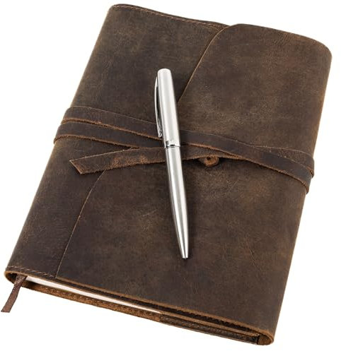 moonster Nachfüllbares Leder Tagebuch für Erwachsene - Geschenkset mit Luxus Stift - Handgefertigtes gebundenes Notizbuch Leder A5 für Unterwegs - Tagebücher - Notizbuch nachfüllbar