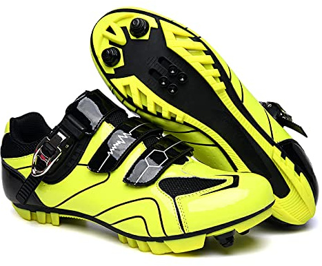 GZQIAWY Radfahren MTB Schuhe Herren Sport Route Cleat Road Dirt Bike Speed ​​Flat Sneaker Racing Damen Fahrrad Mountain SPD Biking Gelber Berg 44