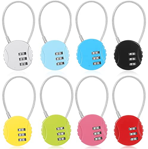 Moxweyeni 8 Pack Combination Wire Lock 3 Digit Small Combo Luggage Number Cable Padlock Outdoor Waterproof Resettable Lock for School Gym Locker Travel Backpack Suitcase Storage (Multi Color)