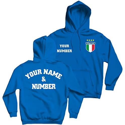 lepni.me Felpa da Calcio Personalizzata Unisex Italia | Il Tuo Nome e Numero | Distintivo della Bandiera Italiana | Campionato Europeo di Calcio 2024 (S Royal-Blue Multicolore)